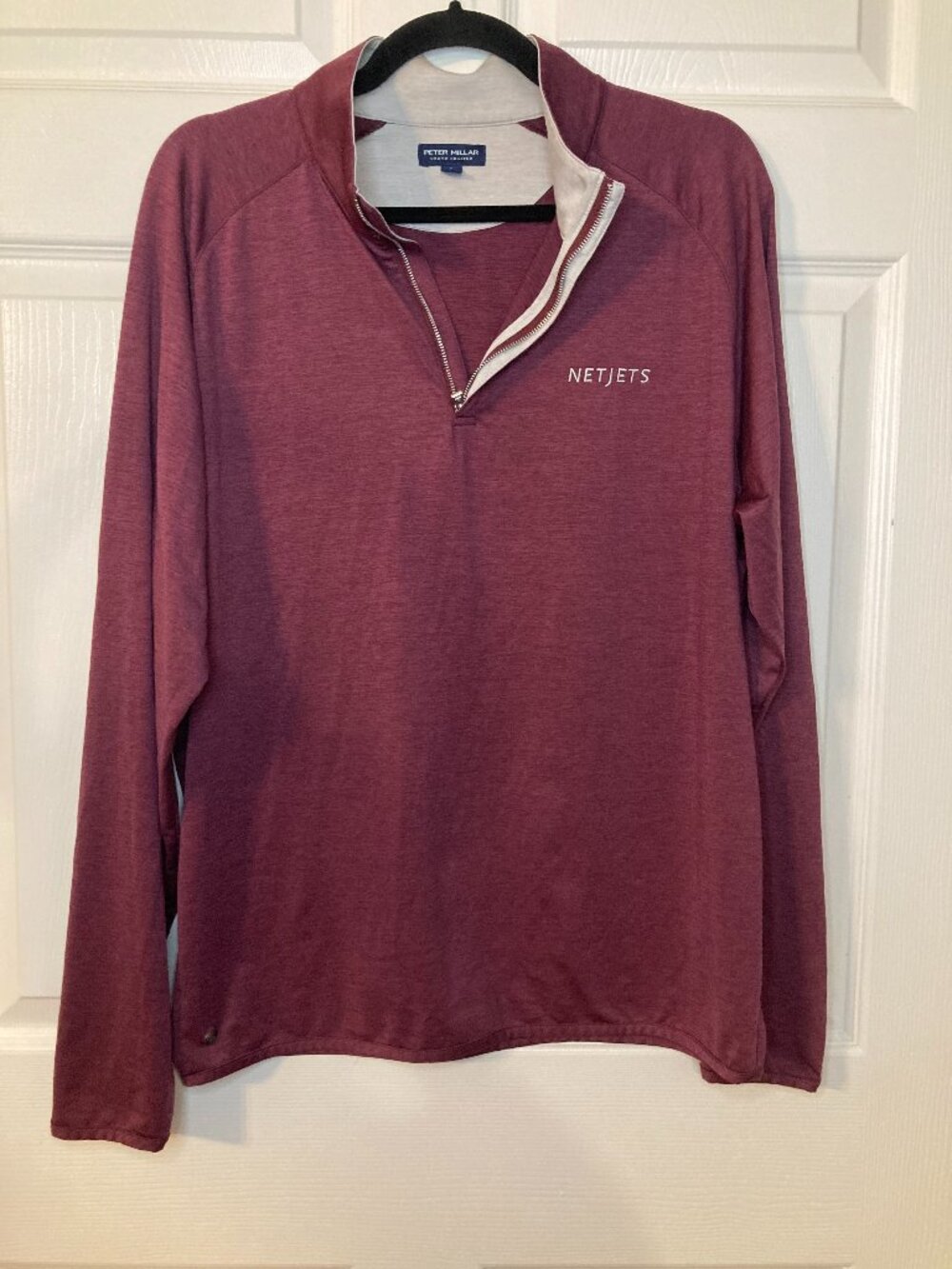 Peter Millar Men's Burgundy Netjets Long Sleeve Quarter-Zip Pullover - Size L